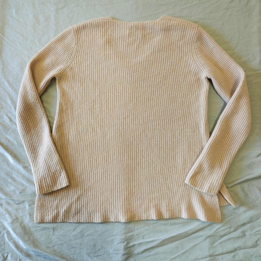 Vince 100% Cashmere Ribbed V-Neck Sweater Oatmeal Beige Medium - Picture 2 of 5